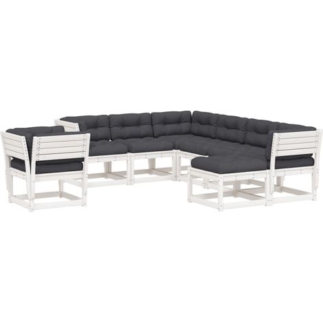 vidaXL Set Salotto Giardino 8pz con Cuscini Bianco Legno Massello Pino (1/5)