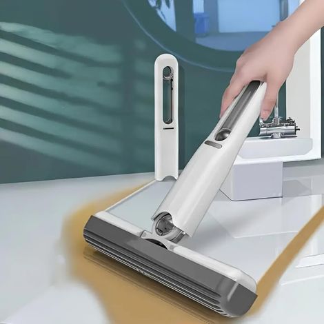 Mini balai de nettoyage portable, mini éponge, système de nettoyage humide et sec pour salle de bain, cuisine, bureau, verre, salon, voiture (1 tête éponge + 1 poignée compressible) (1/5)