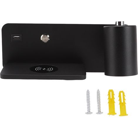 Aplicación mural LED con interfaz USB, lámpara de carga sin hilo, para salón, dormitorio, 85 a 265 V, negro, derecho (1/5)