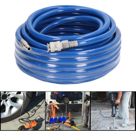 Tuyau d'air comprimé de 15 m, tuyau de pression en PVC, diamètre extérieur de 15 mm, avec raccord rapide 1/4". (1/5)