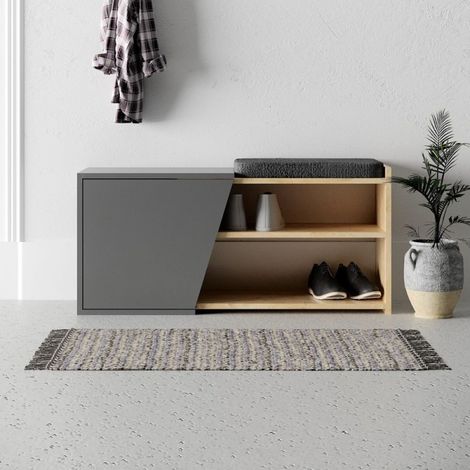 Scarpiera panca color rovere e antracite 104 cm - Fiona (1/5)