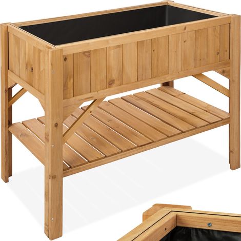 Potager sur pied, rangement, pin imprégné, marron 119x57x90cm
