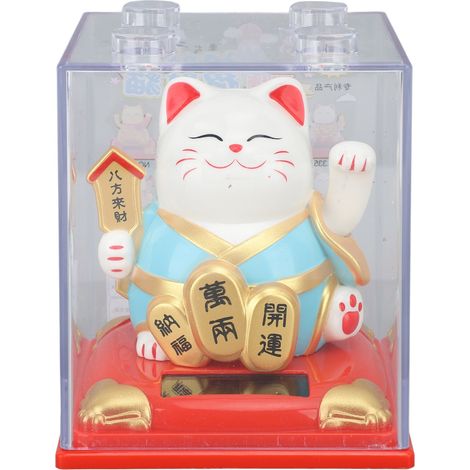 Ortviai Chat Porte-Bonheur Solaire Automatique en Plastique Bleu 8 cm pour Tableau de Bord Voiture et Fenêtre (1/5)