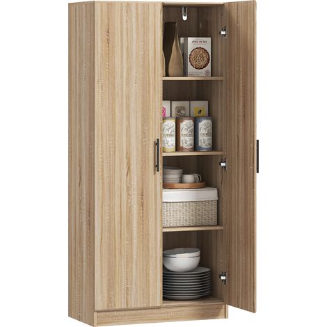 Modernes Küchen-Sideboard mit 2 verstellbaren Einlegeböden und Soft-Close-Türen, 75 x 40 x 165 cm, aus Holz