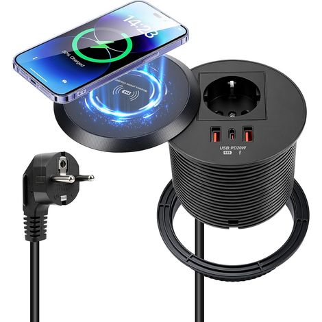Prise Encastrable Plan de Travail USB 20W/Sans Fil 15W pour Table, Cuisines (1/5)