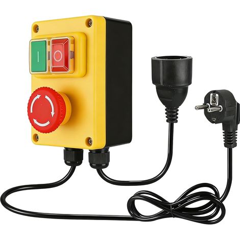 Single Phase On/Off Switch 250V 16A Button Electromagnetic Switch, IP54 Emergency Stop Switch with Plug, Zero Voltage Switch for Electrical Equipment (1/5)