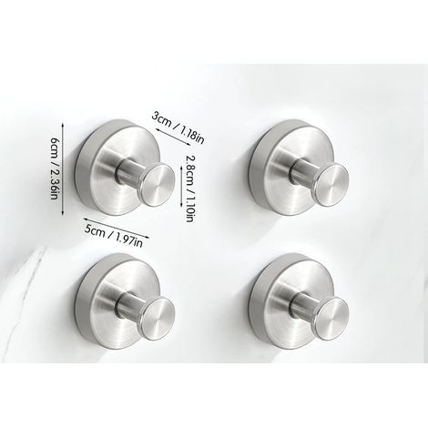Juego de 4 ganchos de ducha con ventosa, de acero inoxidable, impermeables, no requieren taladrar, soportan hasta 4,5 kg - acabado en plata cepillada (1/5)