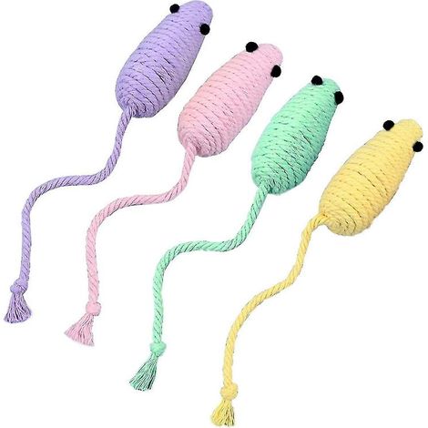 Lot de 4 jouets en corde pour chatons, jouet pour animaux de compagnie, pour occuper les chatons et les faire chasser à l'intérieur. (1/4)