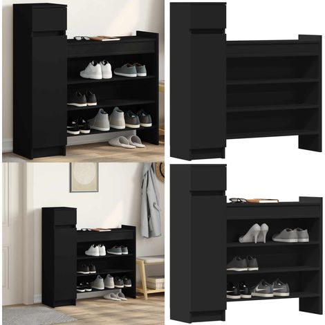 Armoire à chaussures noir 100,5x28x100 cm bois d'ingénierie - Rangement chaussures - Bois d'ingénierie (1/5)