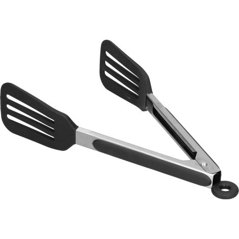 Spatule alimentaire en acier inoxydable et silicone, pince à steak, ustensiles de cuisine pour barbecue, 23 cm (9 pouces), noire (1/5)