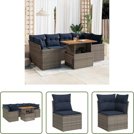 vidaXL Freisitzmöbel - 7-tlg. Garten-Sofagarnitur mit Kissen Grau Poly Rattan (1/5)