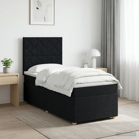 Cama box spring con colchón con cabecera Negro 80 x 200 cm Tela (1/5)