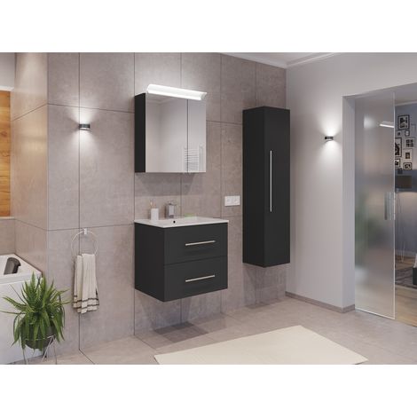 Badmöbel Set Firenze 60 3tlg. Spiegelschrank und Hochschrank grafit