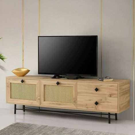 Dmora - Mueble de televisión Dmarchin, Aparador de salón, Mueble bajo para TV, Base de pared equipada, 180x40h60 cm, Roble y Negro (1/5)