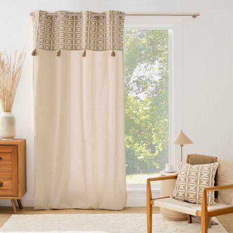 Rideau à œillets 140 x 240 cm coton/polyester haut jacquard à pompons NEIROBI (1/3)