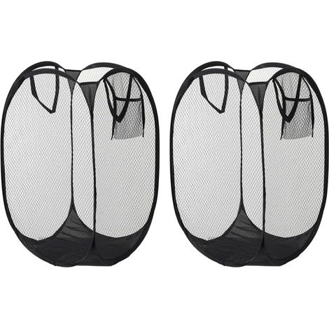 Set of 2 Pop-Up Mesh Foldable Laundry Baskets, 25L, Dirty Laundry Hamper for Bedroom, Bathroom, Black (1/5)