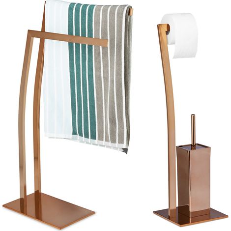2 Elementi, Set da Bagno, Portasciugamani a 2 Braccia, Portarotolo, Portascopini, in Acciaio Inox, Look Moderno, Rame (1/5)
