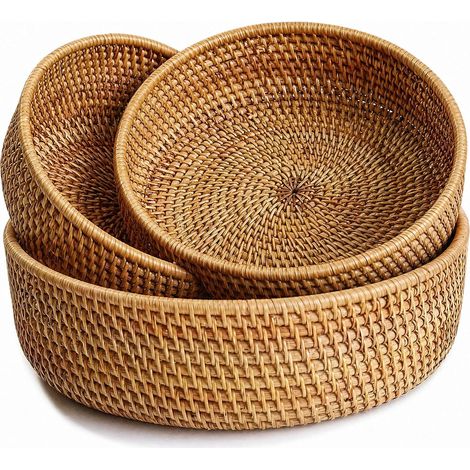 3er-Set JeiibrZui Obstkörbe aus Naturrattan – handgeflochtene Aufbewahrungskörbe für Küche und Esszimmer – rustikale Dekoration für Obst, Brot und Snacks (1/5)
