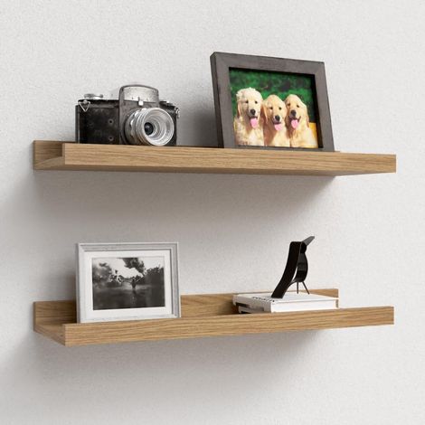Étagère murale en chêne, lot de 2 barres pour photos, étagère flottante en bois de 90 cm, étagère murale pour cadres photo et décorations, salon, chambre d'enfant, chambre à coucher (1/5)