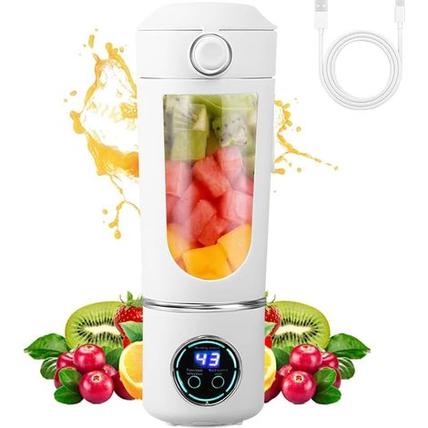 Tragbarer Mixer für Shakes und Smoothies, 700 ml Mini-Mixer mit 12 Klingen, Smoothie-Mixer mit Reisedeckel, wiederaufladbarer Smoothie-Mixer für Küche, Fitnessstudio, Büro (weiß)