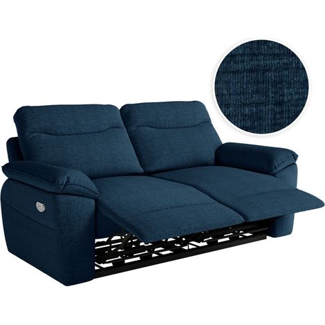 Loungitude – Canapé relax électrique 3 places – Tissu texturé 3D – Prise USB intégrée – Longueur 200 cm – Profondeur 100 cm – Hauteur 102 cm – Bleu foncé (1/4)