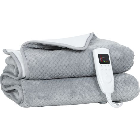 Scaldasonno Elettrica 160x140 cm con 5 Livelli di Calore e 2 Telecomandi, in Pile e Poliestere Grigio