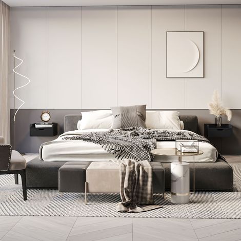 Set di 2 comodini a parete, tavolini sospesi con 1 cassetto per camera da letto, 40x30x19,5 cm, neri. (1/5)