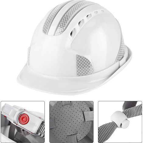 Casque de chantier ventilé en ABS avec bandes réfléchissantes (blanc) (1/5)