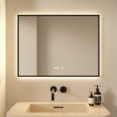 Badezimmerspiegel – 80x60 cm – Schwarzer Rahmen - Rechteck (1/4)