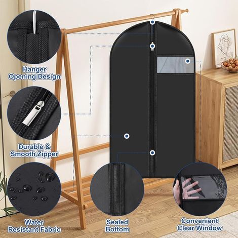 6er-Set Kleidersäcke zum Aufhängen, 100 x 60 cm – Schwarze Kleidersäcke mit Sichtfenster – Aufbewahrung für Herrenanzüge, Mäntel und Kleider – Staub- und wasserdichter Kleiderschrank-Organizer (1/5)