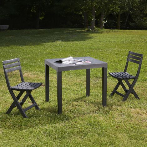 Dmora - Set salotto da esterno Ortisei, Set da giardino con 1 tavolo rettangolare e 2 sedie pieghevoli, Set indoor e outdoor da Pic Nic, 100% Made in Italy, Antracite, con imballo rinforzato (1/5)