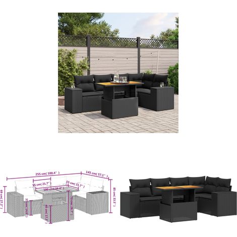 Salon de jardin 6 pcs avec coussins noir résine tressée - Ensemble Salon De Jardin - Meuble Extérieur - Jardin Design - Mobilier Résistant Aux Intempéries - Chaise Lounge - Home & Living (1/3)