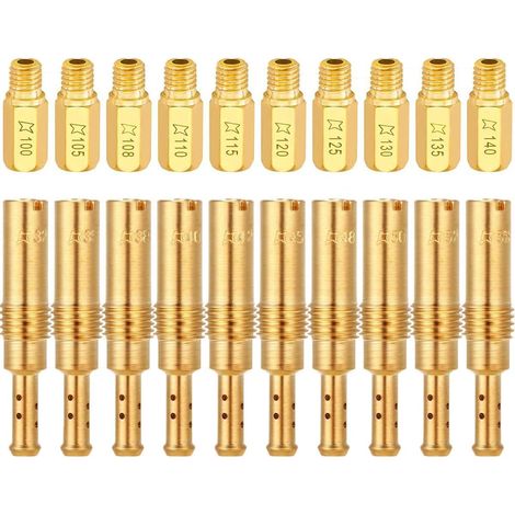 20 gicleurs de carburateur pour PWK Keihin OKO CVK KOSO PWM (10 gicleurs principaux 100 105 108 110 115 120 125 130 135 140 et 10 gicleurs de pilote lent 32 35 38 40 42 45 48 50 52 55) (1/5)