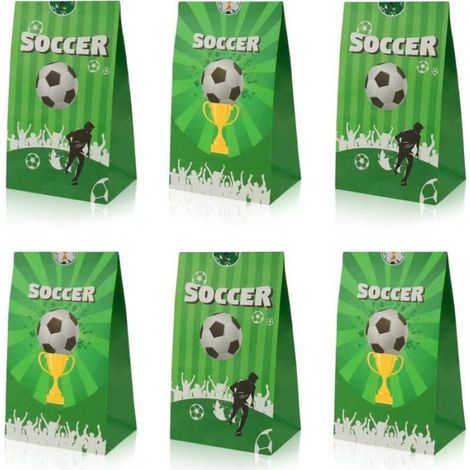 Sac Cadeau Football - Papier Kraft - 22 x 12 x 8 cm - Pour Fête Thème Football - 12 Pièces (1/4)