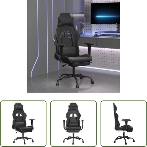 vidaXL Gamingstuhl Schwarz Kunstleder - Gaming-Stuhl mit Fußstütze Schwarz Kunstleder (1/5)
