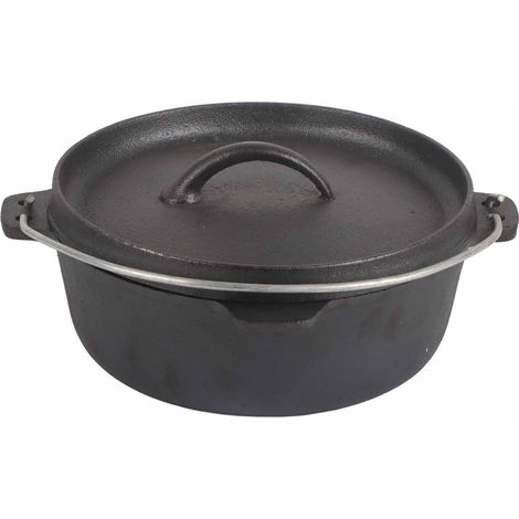 Marmite de camping en fonte pré-culottée antiadhésive avec couvercle, idéale pour les pique-niques, la randonnée et les barbecues. Parfaite pour la cuisine en extérieur. (1/5)