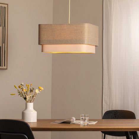 [GEBRAUCHT] B-Ware Hängeleuchte Pendelleuchte Kwadro Led E27 Lampe Leuchte Beige Creme Leinen (1/2)
