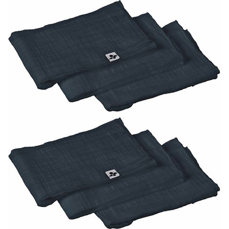 Lot 6 serviettes 40 x 40 cm en double gaze de coton bleu nuit - PEPA (1/5)