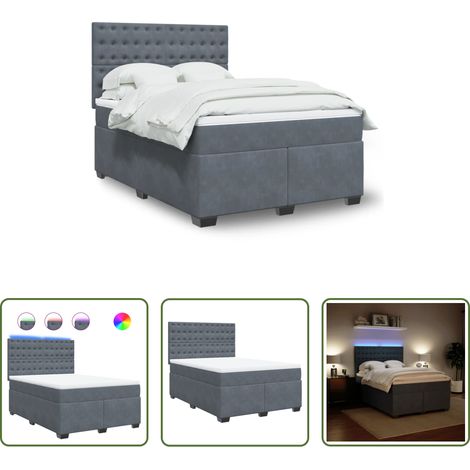 vidaXL LED-Leuchten - Boxspringbett mit Matratze Dunkelgrau 140x200 cm Samt (1/5)