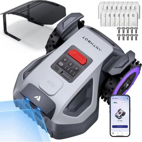 ANTHBOT M9 Robot Tondeuse - 1000 m², NetRTK, 4G, 5000 mAh,150 m²/h, Pente de 24° (45%), Gestion Multi-Zones, Zones Interdites, Détection d'obstacles par IA, Réglage de la Hauteur de 3 à 7 cm (1/5)