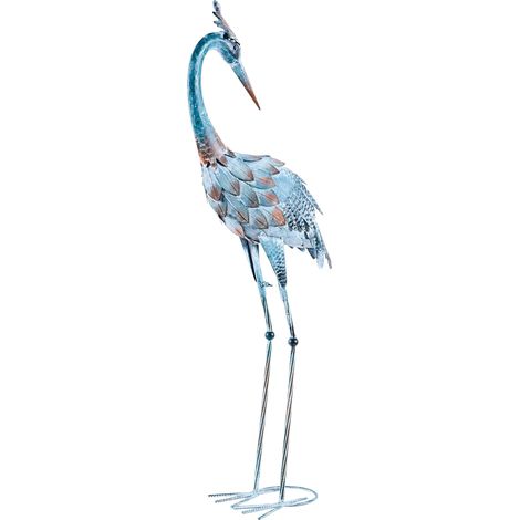 Sculpture de Jardin en Fer Forme d'Oiseau Grue Faite à la Main sur Pied Bleu Aklan (1/5)