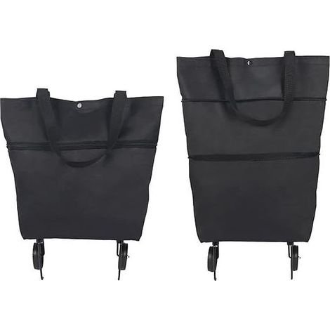 Chariot de courses pliable sur roues, 2 pièces, noir, pratique pour les courses du quotidien et le transport facile