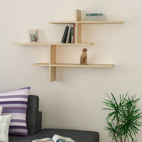 Étagère murale design effet bois clair - 3 plateaux croisés MARFA (1/5)