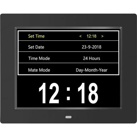 Large 8-inch digital clock, automatic daylight saving time adjustment, silent wall clock with personalized reminders for adults, children, and those with Alzheimer's disease. (1/5)
