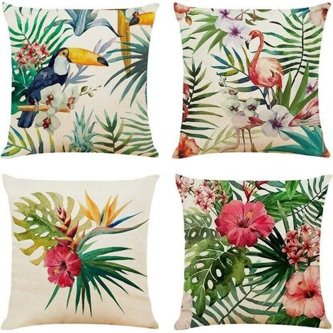 Cushion cover 45x45 Green cushion covers Single-sided patterned linen cushion Decorative sofa cushions Set of 4 Tropical modern decorative cushion covers MUMU (1/4)