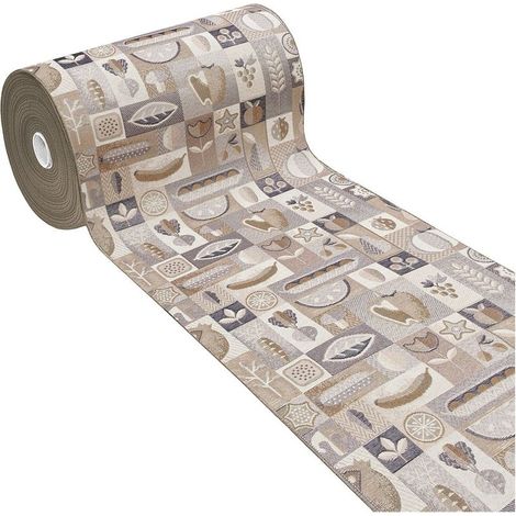 Tapis De Cuisine Absorbant Bordure Antidérapant Fruits et Légumes Lavable Marron - 52x280 Cm (1/4)