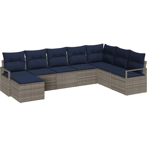 Sofa Set with Cushion 8 pcs Grey Poly Rattan vidaXL