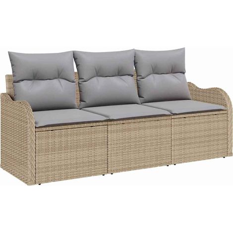 Garden Sofa Set with Storage 3 pcs Beige Poly rattan vidaXL