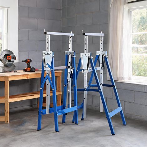 Tréteau de chantier réglable en acier 2 pièces hauteur 80-130 cm (1/5)