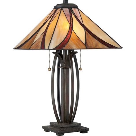 Elstead Asheville - Lampada da tavolo a 2 luci bronzo, vetro Tiffany, E27 (1/5)